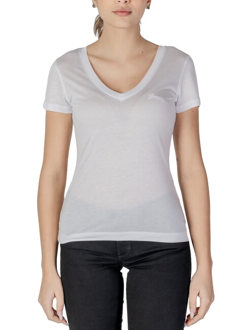 GUESS VN SS LIGHT BASIC T-shirt doux col V blanc pur - T-shirt