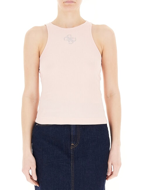 GUESS NEW SL ROUND GUENDALINA Débardeur à logo strassé 4G perle rose - T-shirt