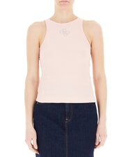 GUESS NEW SL ROUND GUENDALINA D&eacute;bardeur &agrave; logo strass&eacute; 4G perle rose - T-shirt - 1