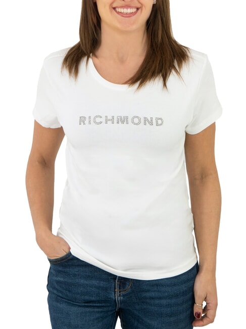 JOHN RICHMOND MECHI T-shirt stretch logo strass blanc - T-shirt