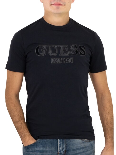 GUESS SS CN SPRAYED FLOCK LOGO  T-shirt en coton smartblue - T-shirt