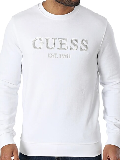 GUESS BEAU Sweat-shirt à col rond avec logo brodé blanc pur - Pulls molletonnés