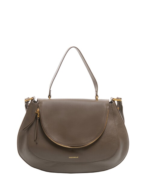 COCCINELLE SOLE Sac à main, avec bandoulière, en cuir café - Sacs pour Femme