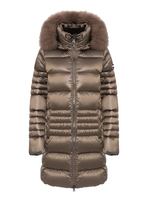 COLMAR FRIENDLY Doudoune longue avec capuche en fourrure crème de café noir-da - Doudounes femme