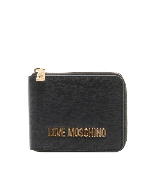 LOVE MOSCHINO METALLIC LOGO Petit portefeuille zippé autour Noir - Portefeuilles Femme