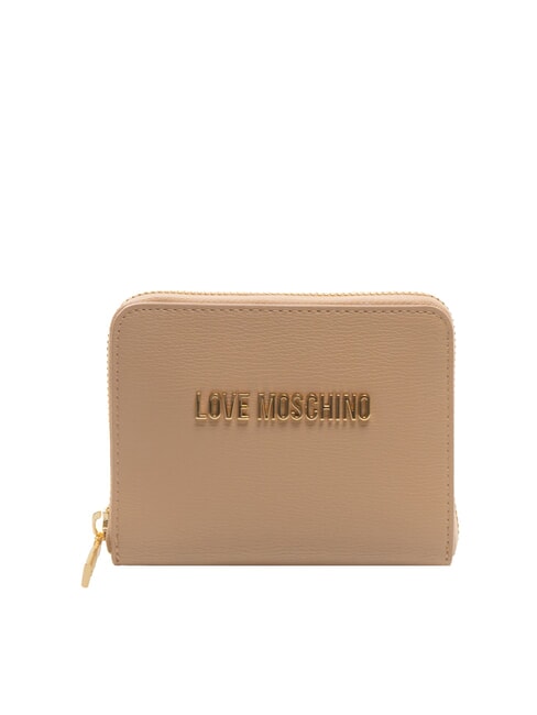 LOVE MOSCHINO METALLIC LOGO Portefeuille zippé moyen sable - Portefeuilles Femme