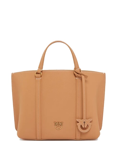 PINKO CARRIE Sac cabas en cuir foulonné nougat-or antique - Sacs pour Femme