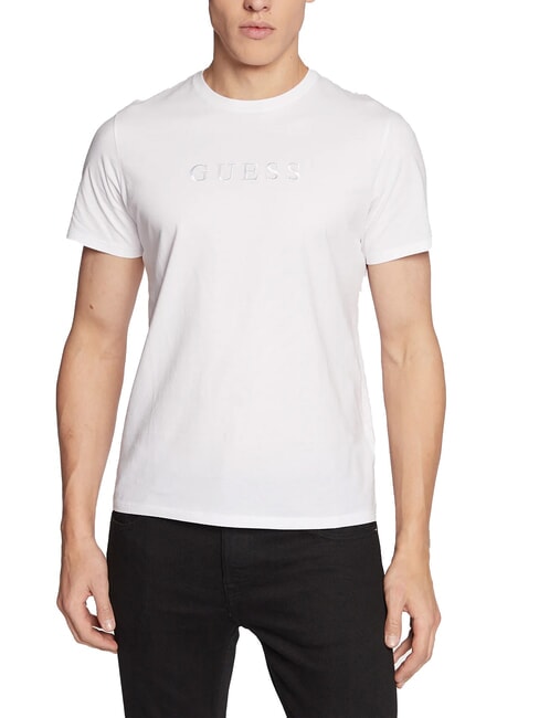 GUESS LOGO EMBROIDERY T-shirt en coton blanc pur - T-shirt