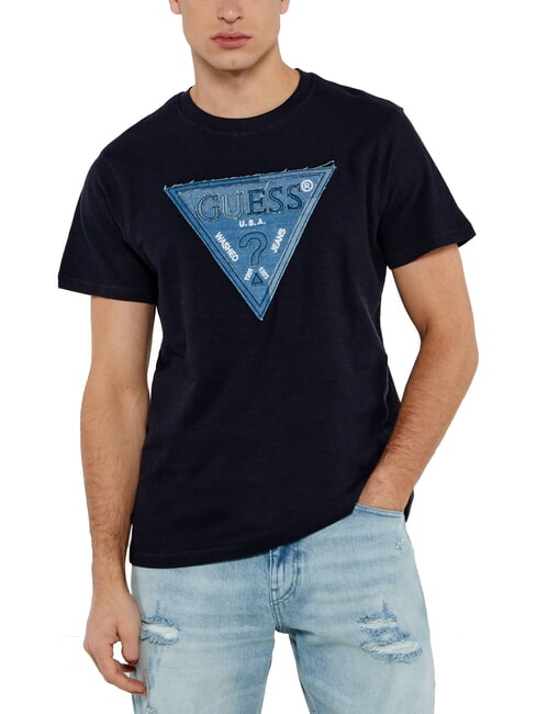 GUESS TRIANGLE T-shirt avec patch maxi logo jetbla - T-shirt