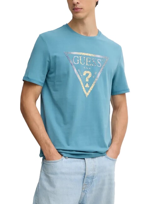 GUESS TRIANGLE T-shirt avec maxi imprimé tempête sauvage bleue - T-shirt