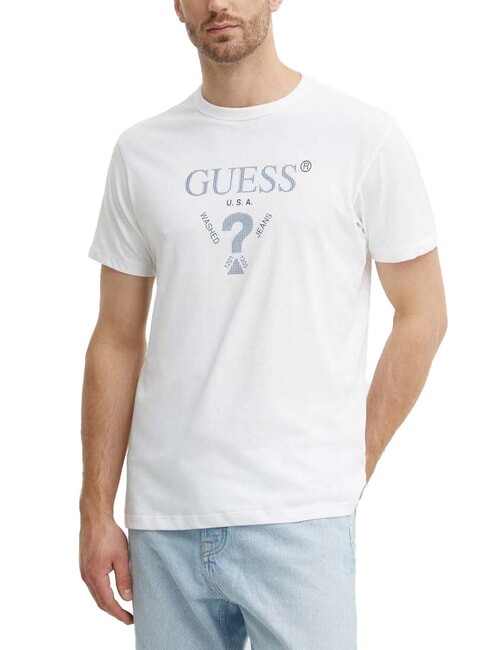 GUESS TRIANGLE T-shirt en coton avec imprimé blanc pur - T-shirt