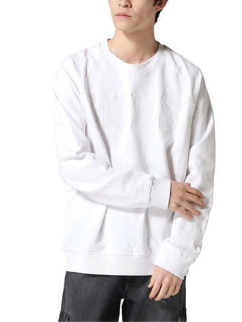 GUESS RAGLAN Sweat-shirt ras du cou en coton blanc pur - Pulls molletonnés