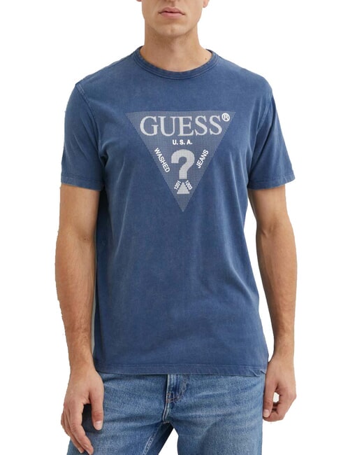 GUESS TRIANGLE T-shirt en coton avec imprimé fanion bleu - T-shirt