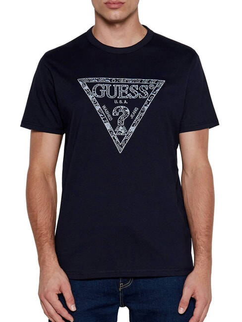 GUESS TRIANGLE T-shirt en coton avec imprimé triangle smartblue - T-shirt