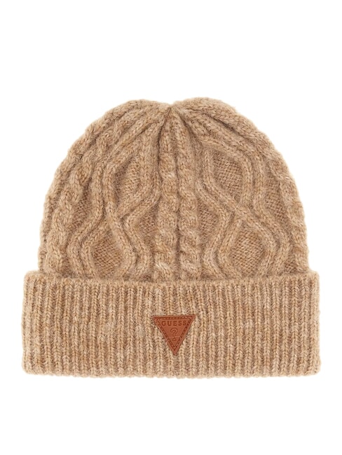 GUESS KNITTED Chapeau tressé avec revers chameau - Bonnets