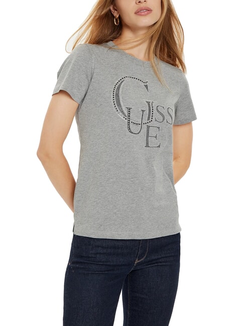 GUESS STUDDED T-shirt en coton avec logo strass bruyère en marbre - T-shirt