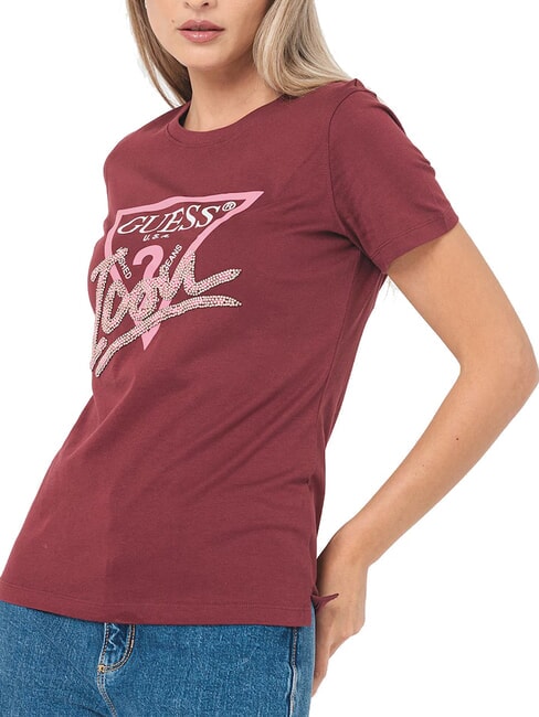 GUESS SS CN ICON  T-shirt en coton rose bordeaux - T-shirt