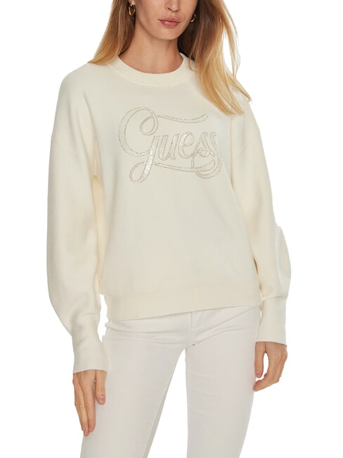 GUESS LAURA Sweat-shirt à logo à paillettes cremwhi - Sweat-shirts pour femmes