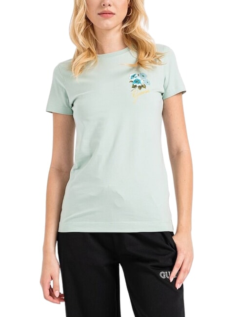 GUESS FLOWERS T-shirt extensible menthe douce - T-shirt