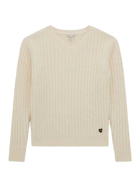 GUESS KIDS Pull col V côtelé cremwhi - Pulls pour enfants