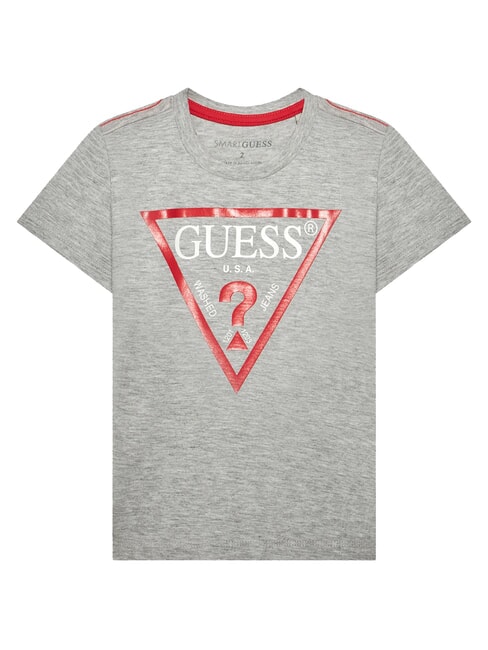 GUESS KIDS T-shirt en coton avec imprimé triangle gris chiné clair - Tee-shirt enfant