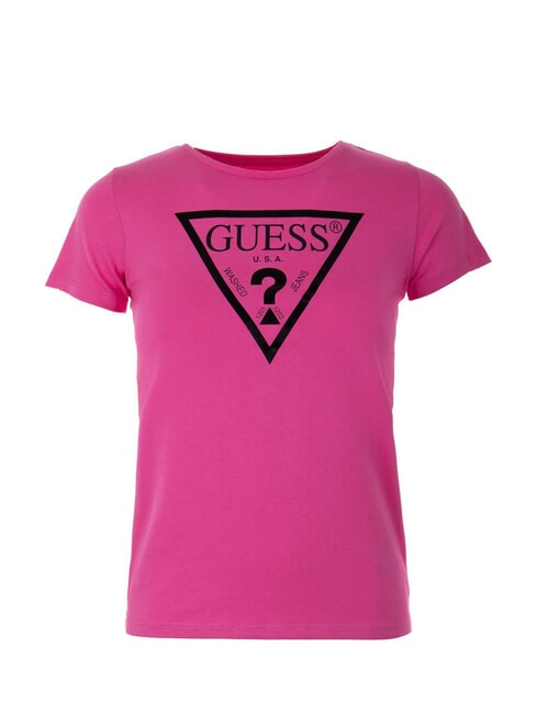 GUESS KIDS T-shirt imprimé avec logo triangulaire voyage rose - Tee-shirt enfant