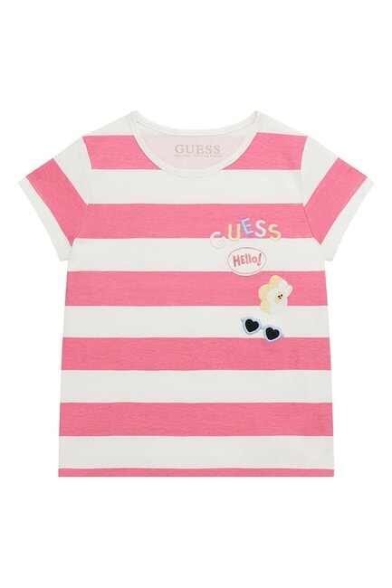 GUESS KIDS T-shirt rayé blanc et fuchsia st - Tee-shirt enfant