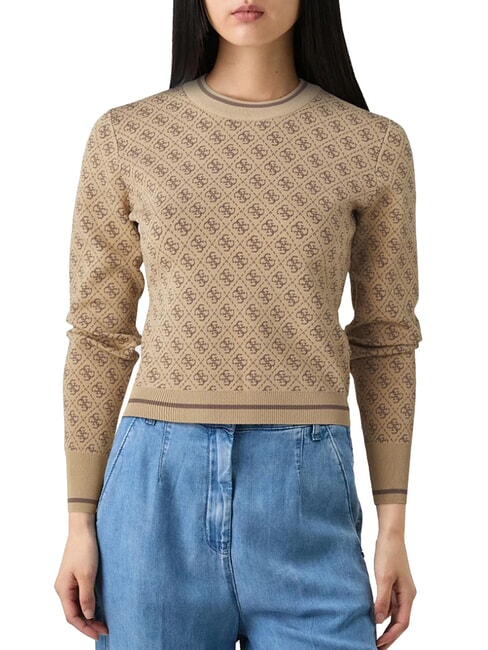 GUESS LISE 4G Cardigan à col ras du cou café et travertin - Chandails pour femmes