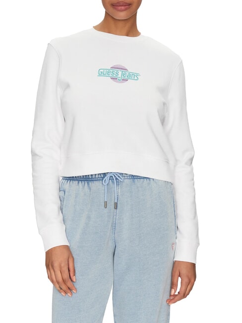 GUESS JEANS CN CROP Sweat-shirt en coton blanc pur - Sweat-shirts pour femmes