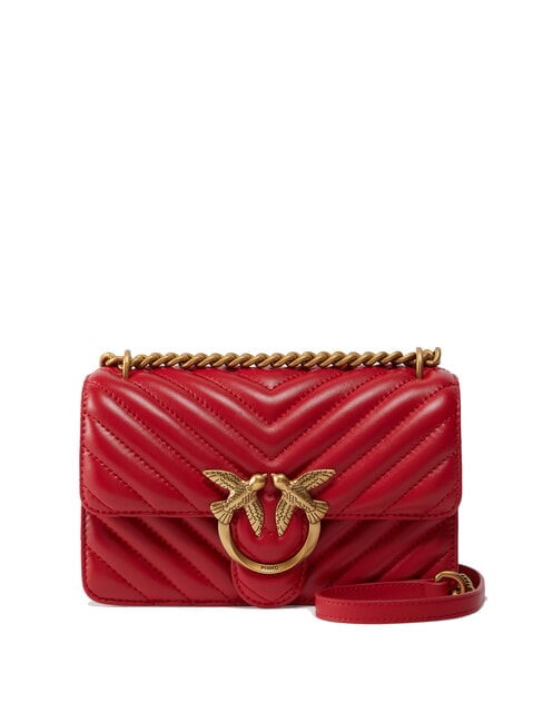PINKO MINI LOVE BAG Un sac à chevrons rouge-or antique - Sacs pour Femme