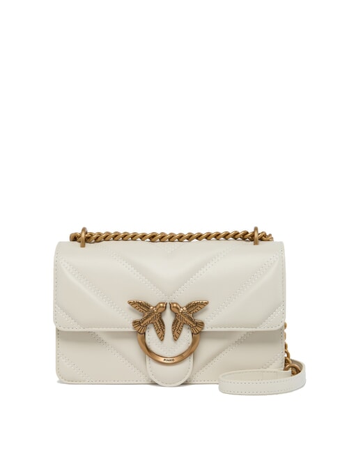 PINKO LOVE ONE MINI Sac en nappa matelassé à chevrons blanc de soie-or antique - Sacs pour Femme