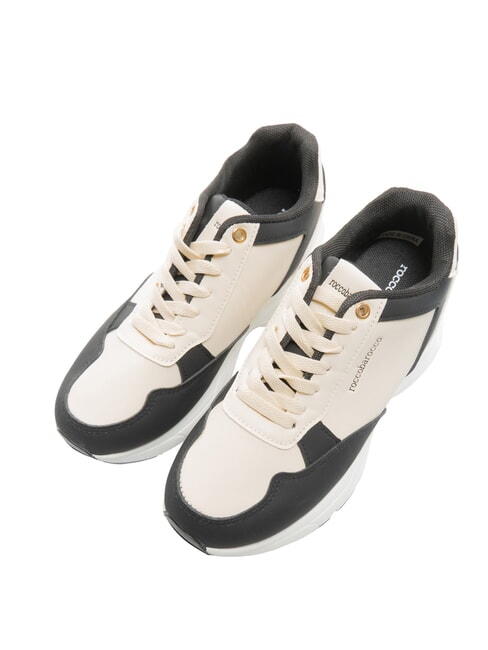 ROCCOBAROCCO METALLIC LOGO Baskets montantes en cuir bicolore blanc/noir - Chaussures Femme