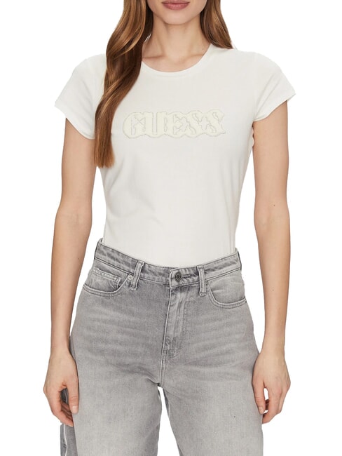 GUESS SS PONY HAIR R5 T-shirt en coton cremwhi - T-shirt