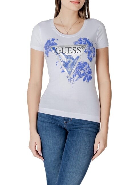 GUESS SS CN FLOWER T-shirt à manches courtes blanc pur - T-shirt