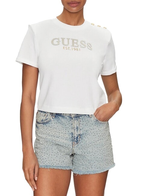 GUESS CN SS CROPPED T-shirt en coton blanc pur - T-shirt