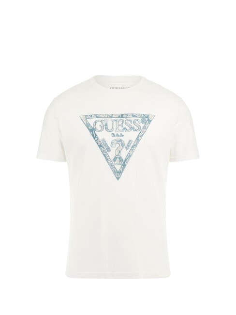 GUESS SS CN TRIANGLE T-shirt en coton blanc pur - T-shirt
