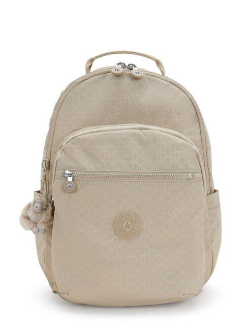 KIPLING SEOUL L Sac à dos pour ordinateur portable 15" signature beige en relief - Sacs à dos pour l'École & les Loisirs
