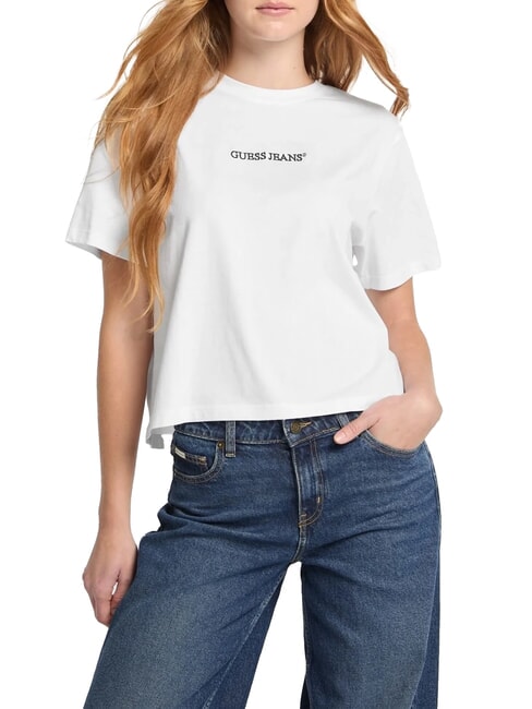GUESS JEANS SS CN BOXY EMBRO T-shirt en coton blanc pur - T-shirt