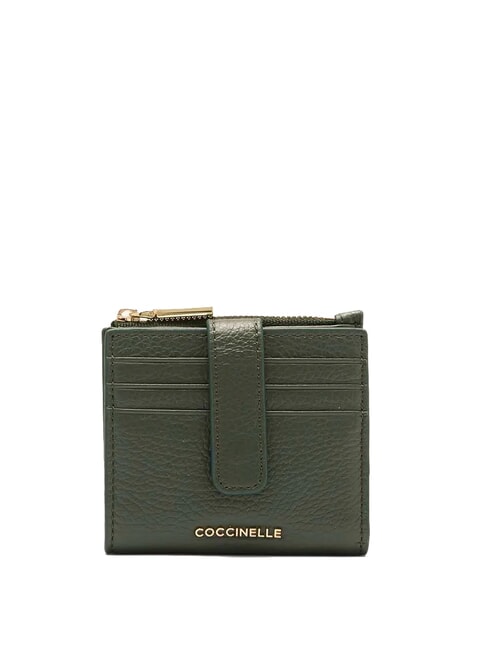 COCCINELLE METALLIC SOFT Mini portefeuille en cuir algues - Portefeuilles Femme