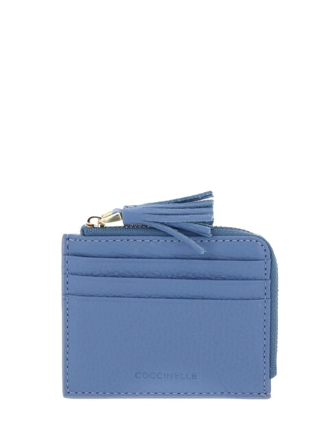COCCINELLE TASSEL Porte-cartes zippé en cuir martelé bleu - Portefeuilles Femme