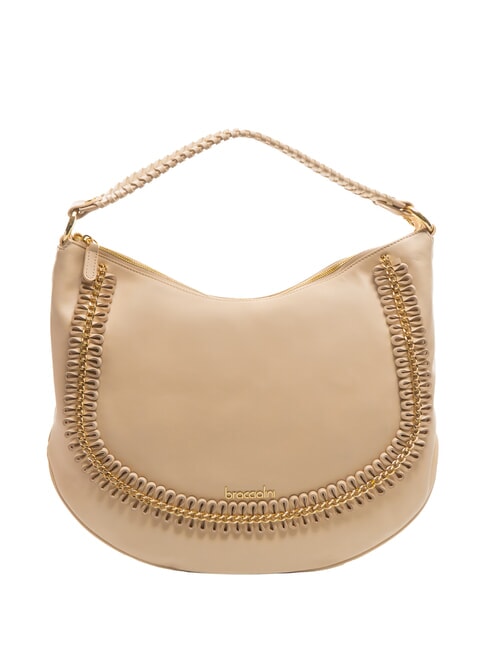 BRACCIALINI NAOMI Sac hobo en cuir avec chaîne beige - Sacs pour Femme