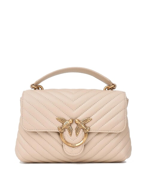 PINKO LOVE LADY PUFF Mini sac à main, avec bandoulière beige-gris fumé-or antique - Sacs pour Femme