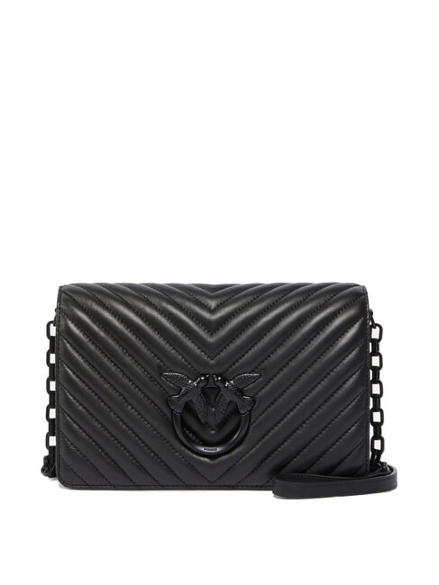 PINKO LOVE CLICK CLASSIC Sac porté épaule en nappa matelassé couleur de bloc de limousine noire - Sacs pour Femme