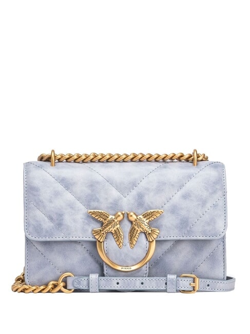PINKO LOVE ONE MINI Mini sac en croûte de cuir bleu clair-or antique - Sacs pour Femme