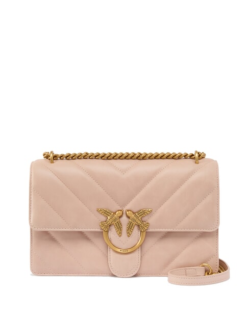 PINKO LOVE ONE CLASSIC Sac porté épaule en croûte de cuir poudre-or antique - Sacs pour Femme