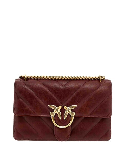 PINKO LOVE ONE CLASSIC Sac porté épaule en croûte de cuir ocre rouge-or antique - Sacs pour Femme