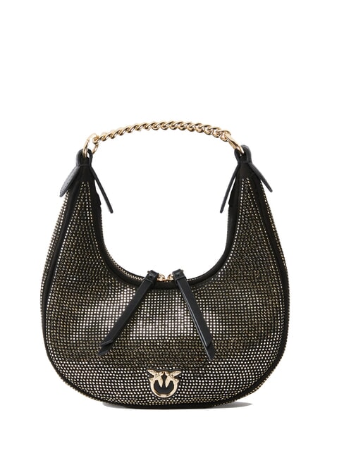 PINKO BRIOCHE Mini sac bandoulière entièrement en strass limousine noire-or brillant - Sacs pour Femme