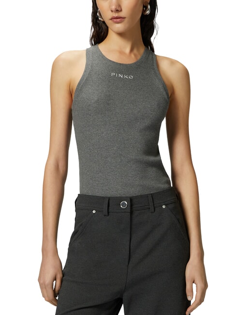PINKO DISTINTO Débardeur côtelé avec logo gris - corbeau - T-shirt
