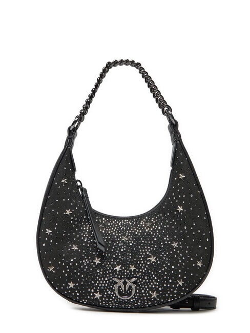PINKO BRIOCHE Mini sac avec étoiles et strass limousine noire-gunmetal - Sacs pour Femme