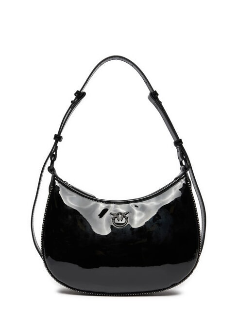 PINKO HALF MOON Sac à bandoulière avec logo en strass brillant couleur de bloc de limousine noire - Sacs pour Femme